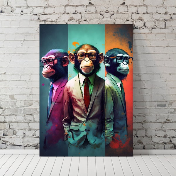 Monkey in Suit, Digital Download JPG, Monkey Decor, Dapper Monkey Business Art Print, Monkey Boss Wall Art Decor, Office Decor