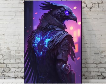 Cyberpunk Raven, Digital Download, Goth Wallpaper, Cyber Goth, Cyberpunk Wall Art, Raven Digital Download, Goth Decor, Raven Decor