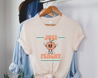 Just Peachy Bella Canvas 3001 Shirt - Soft Cotton Tee, Casual Summer Fashion Top, Perfect Gift for Her,  Fun Fruit-Themed Gift for Friends