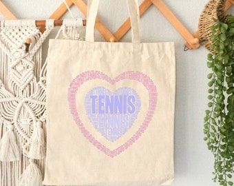 Love Tennis Heart-Shaped Graphic Cotton Canvas Tote Bag, Eco-Friendly Sports Fan Carryall, Perfect Gift for Tennis Lovers