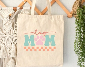 Dog Mom Cotton Canvas Tote Bag - Eco-Friendly Reusable Grocery Carrier, Perfect Gift for Pet Lovers, Versatile Accessory for Dog Moms