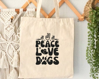 Cotton Canvas 'Peace Love Dogs' Tote - Stylish and Sturdy Dog Lover Carryall, Great for Everyday Use or as a Gift, Ideal Pet Owner Gift