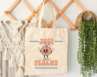 Handmade Cotton Canvas Tote Bag, "Just Peachy" Design, Eco-Friendly Shopping Bag, Perfect Gift for Her