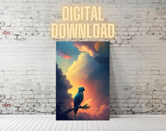 Parrot Digital Download, Tropical Parrot, Parrot Digital Print, Bird Digital Print, Tropical Decor, Tropical Bird Decor, Bird Art