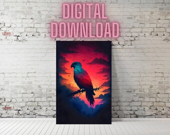 Parrot Digital Download, Tropical Parrot, Parrot Digital Print, Tropical Bird Print, Tropical Bird Decor, Bird Art, Tropical Decor