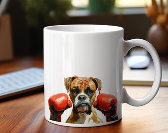 Boxer Dog Mug | Handmade Boxer with Boxing Gloves | Unique Dog Lover Gift | Fun Ceramic Coffee Cup for Boxer Owners