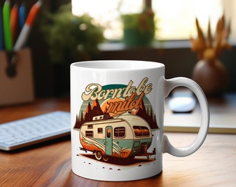 RV-Themed "Born to Be Mild" Coffee Mug - Traveler's Companion Beverage Holder, Perfect Gift for RV Owners, Unique Camping Gift