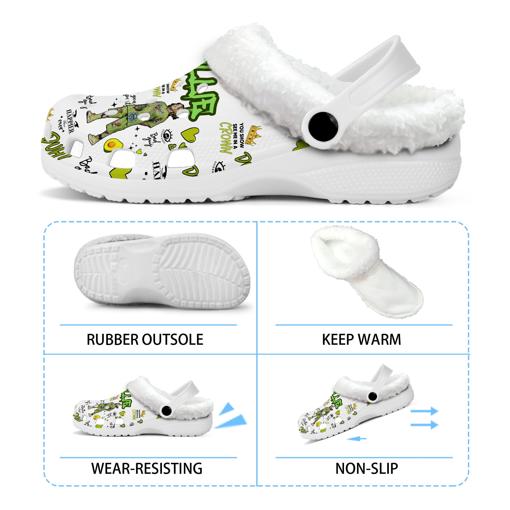 Billie Eilish Croc Linerclog Inner Solewool Blend Warm Insert Lining Shoeremovable Furry