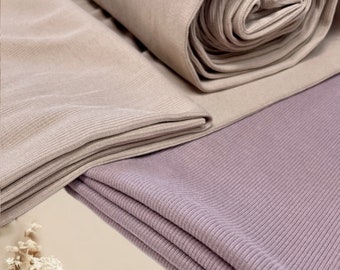 Ribbed Knit Fabric, Mocha Dusty Plum, Cotton Spandex Blend