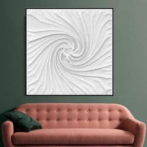 Tissu blanc original texturé, grande oeuvre d&#39;art murale en tissu plâtre, peinture abstraite blanche, peinture abstraite texture 3D, peinture abstraite, art unique