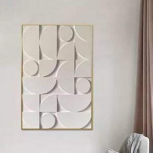 Art texturé 3d blanc original, peinture abstraite sur toile, grande oeuvre d&#39;art murale texturée en plâtre