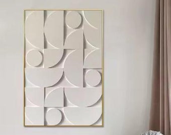 Arte texturizado 3D blanco original, pintura abstracta sobre lienzo, arte de pared texturizado de yeso grande