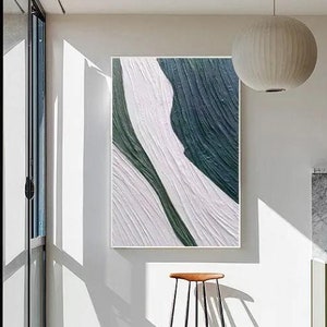 Tissu original blanc et bleu texturé, grande oeuvre d&#39;art murale en tissu plâtre, peinture abstraite blanche, peinture abstraite de texture 3D, peinture abstraite