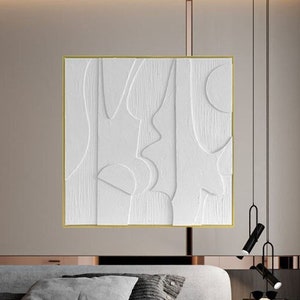 Art mural en plâtre blanc, peinture texturée sur tissu fait main, art mural en tissu texturé 3D, art mural abstrait