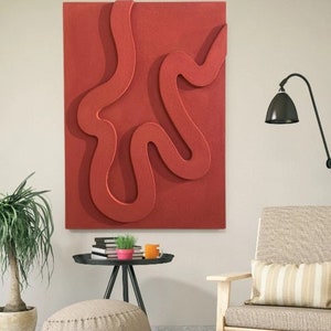 Rote abstrakte Skulptur, abstrakte strukturierte Leinwand, 3D Kunst