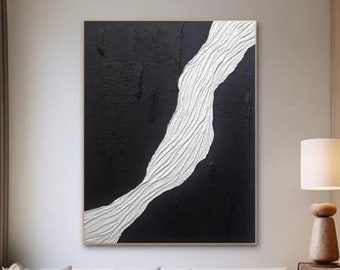 Handmade Textured Painting, Original White and Black Plaster Wall Art, Modern Minimalist Home Wall Art,3D Abstract Wall Art