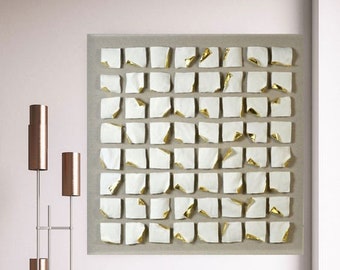 Arte texturizado 3D blanco original, pintura abstracta sobre lienzo, arte mural texturizado de yeso de gran tamaño