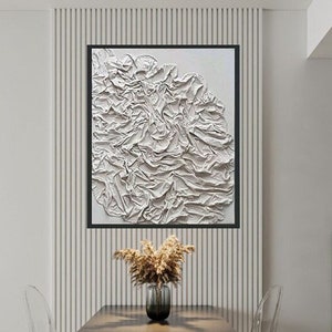 Art mural en plâtre blanc, peinture texturée sur tissu fait main, art mural en tissu texturé 3D, art mural abstrait
