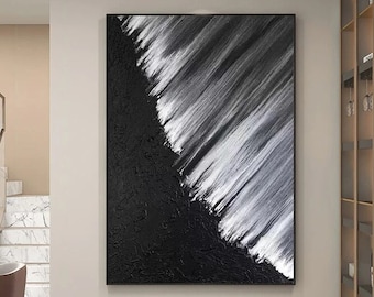Black and White 3d plaster wall decor, modern and minimalist home wall decor,3D Relief Textured Wall Art, Black Abstract Sculpture Painting