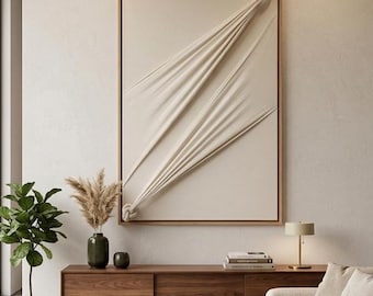 Original White Fabric Textured, Abstract Canvas Painting, Large Plaster Fabric Wall Art