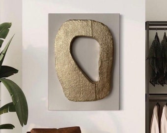 Gold 3d plaster wall decor, modern and minimalist home wall decor,3D Relief Textured Wall Art, Black Abstract Sculpture Painting
