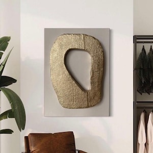 Gold 3d plaster wall decor, modern and minimalist home wall decor,3D Relief Textured Wall Art, Black Abstract Sculpture Painting