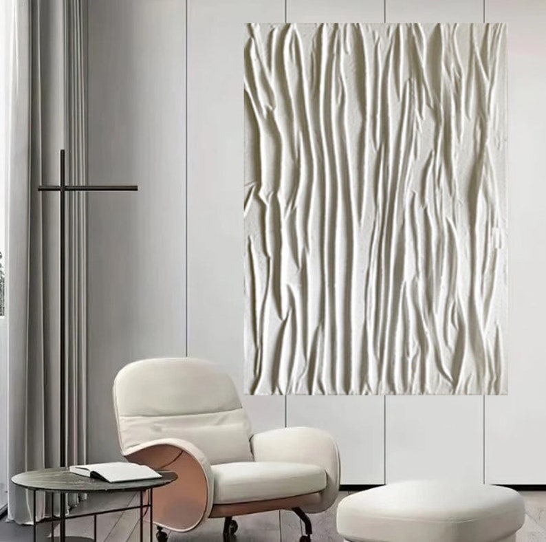 Curated visual reference: Visual Reference: Original White Fabric Textured Abstract Canvas Painting Large Plaster