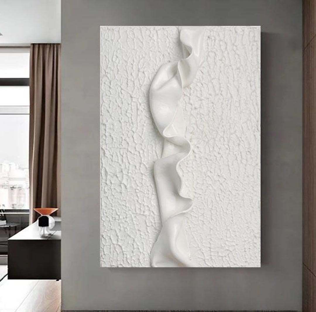 White 3D Textured Abstract Wall Art,white Artwork,minimalist Abstract ...