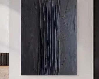 Lienzo abstracto original con textura de tela negra, arte mural de gran formato en tela de yeso, arte mural negro con textura 3D, arte mural de yeso negro