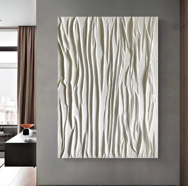 Curated visual reference: Picture Idea: Original White Fabric Textured Abstract Canvas Painting Large Plaster