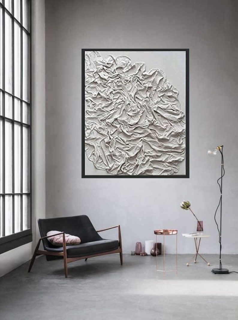 Gallery Detail: White Plaster Wall Art Handmade Fabric Textured Painting 3D Textured