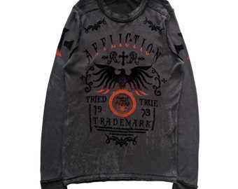 Maglia termica a maniche lunghe reversibile Affliction Wing in stile Grunge Cyber Y2K.