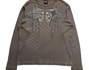 No Boundaries Skull Cross Wing Grunge Cyber Y2K Thermal Style Long