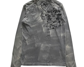 Affliction Cross Wing Button Grunge Cyber Y2K Style Long Sleeve