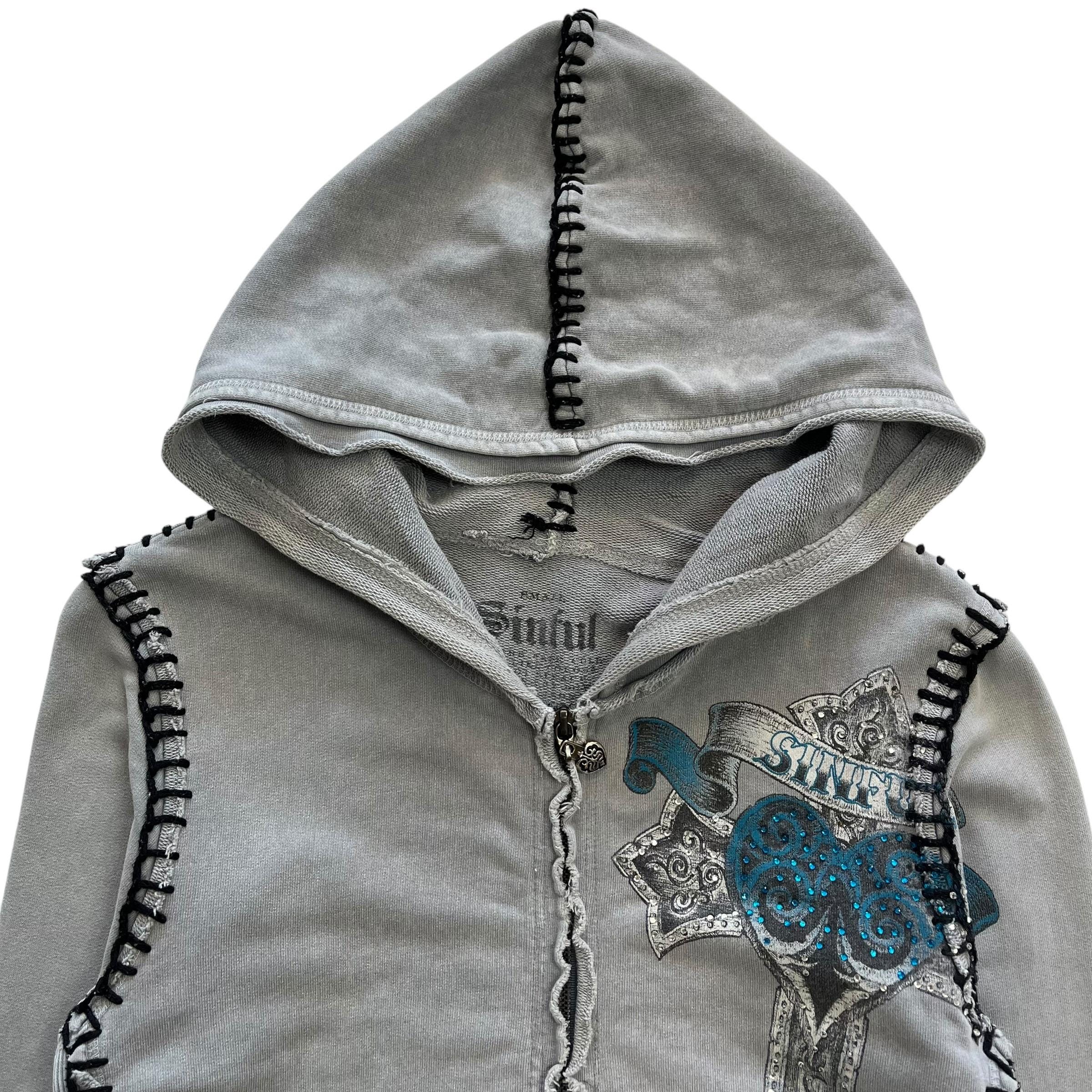 Sinful Cross Wing Rhinestone Grunge Cyber Y2K Style Zip up