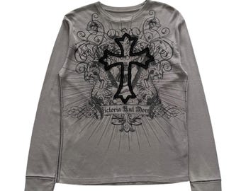 Cross Grunge Cyber Y2K Thermal Style Long Sleeve - Size M - Etsy