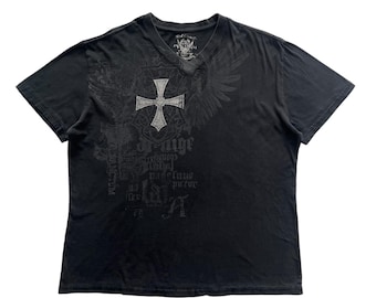 Xzavier Cross Wing Rhinestone Grunge Cyber Y2K Style T-shirt