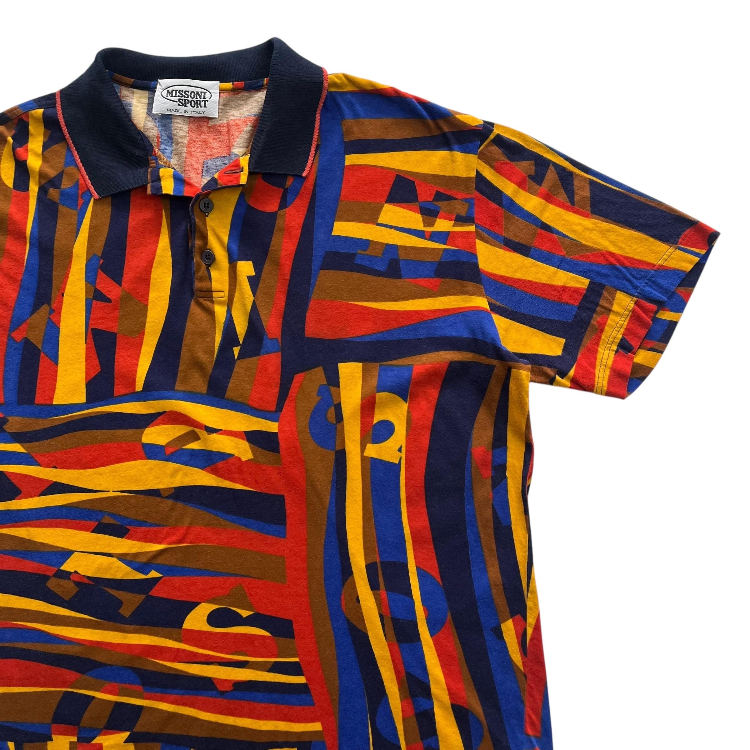 Vintage Missoni Sport Multicolor Italy Abstract Short Sleeve Polo