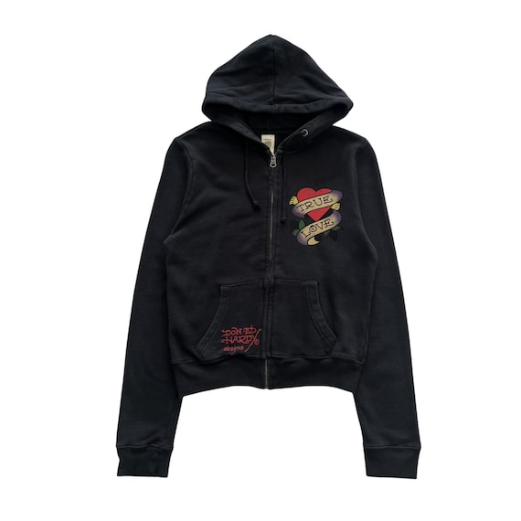 Ed hardy y2k double zip up パーカー グランジ 00s Vintage Ed Hardy Graphic Bling Zip Up Hoodie Y2K Women's Size