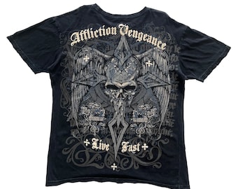 Affliction Skull Cross Wing Grunge Cyber Y2K Style T-Shirt