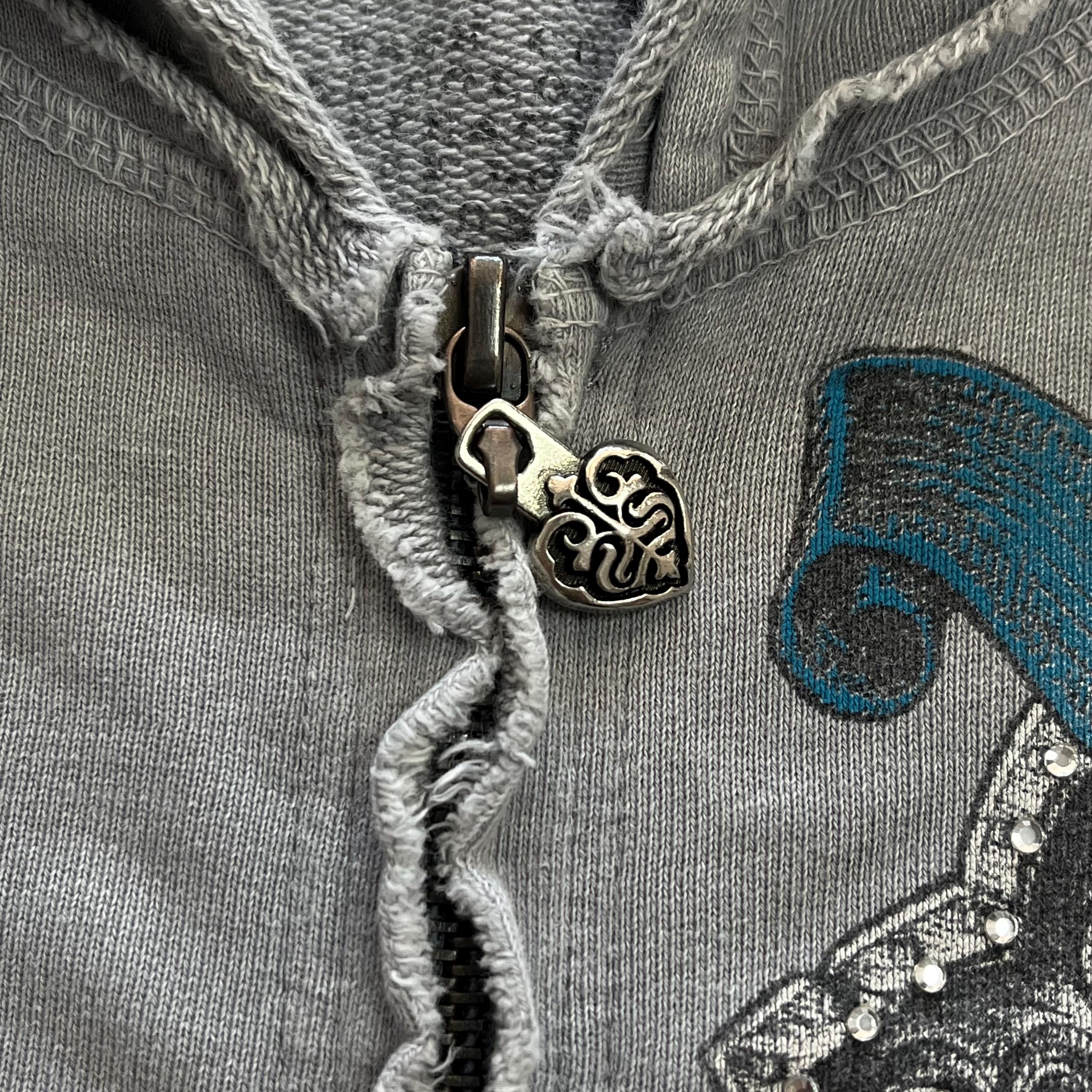 Sinful Cross Wing Rhinestone Grunge Cyber Y2K Style Zip up