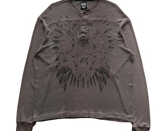 roar damage ロンT y2k Roar Cross Wing Rhinestone Grunge Cyber Y2K Style Long