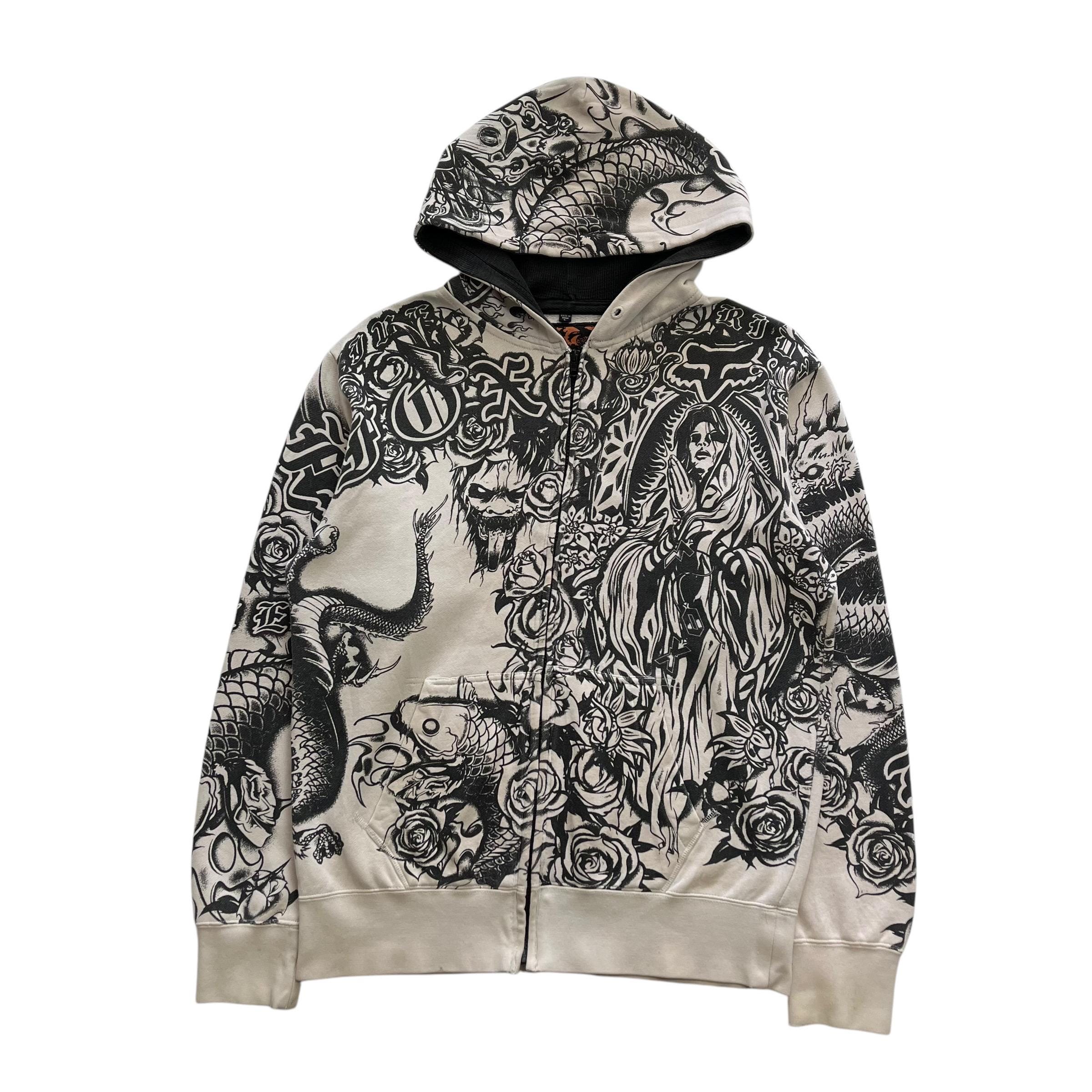 Fox Racing Skull Dragon Latinese Graffiti Grunge Cyber Y2K