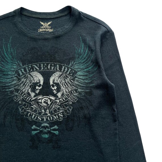 Faded Glory Skull Wing Grunge Cyber Y2K Thermal Style Long Sleeve
