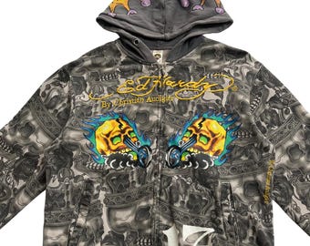 Ed Hardy by Christian Audigier Skull Grunge Cyber Y2K Style Zip up