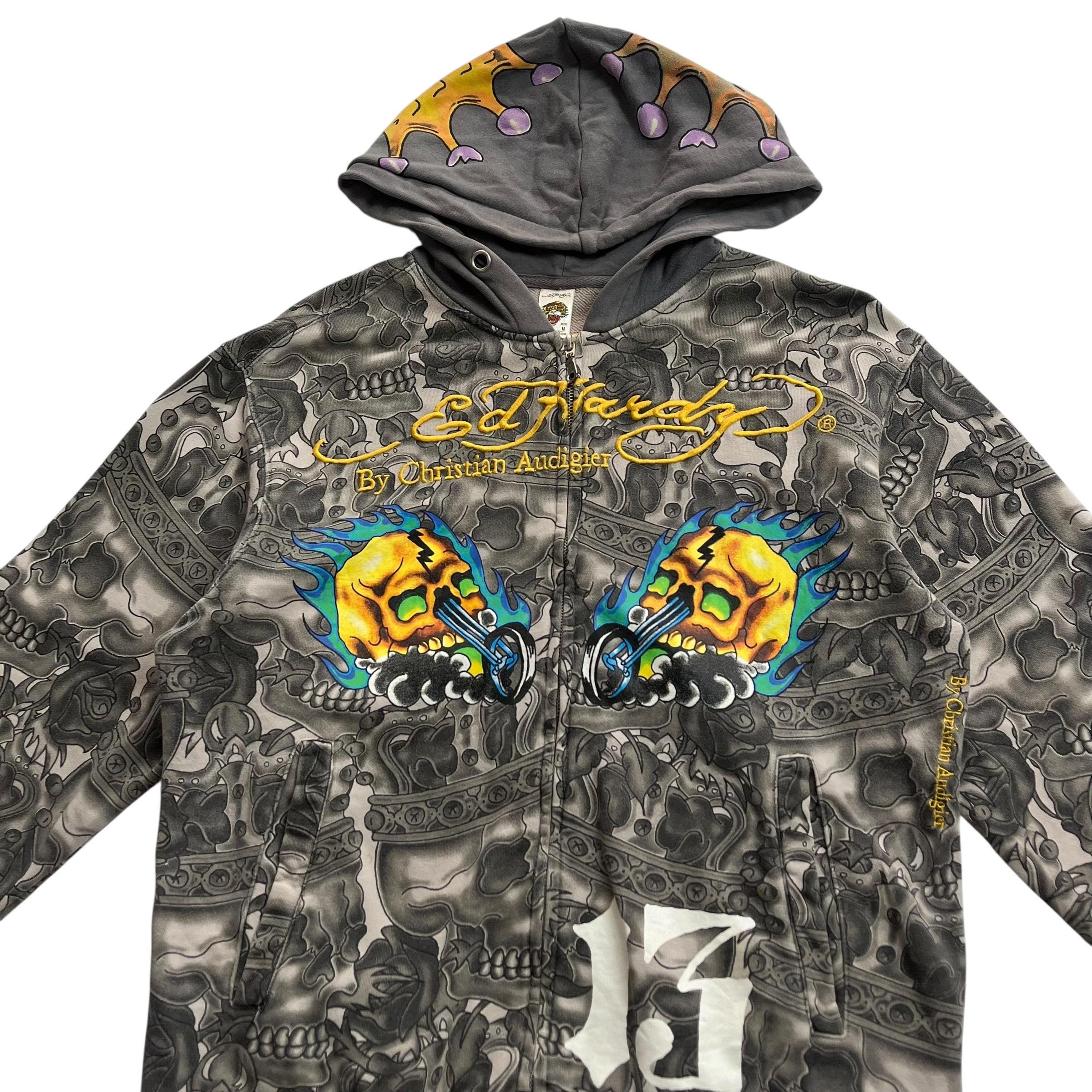 Ed Hardy by Christian Audigier Skull Grunge Cyber Y2K Style Zip up