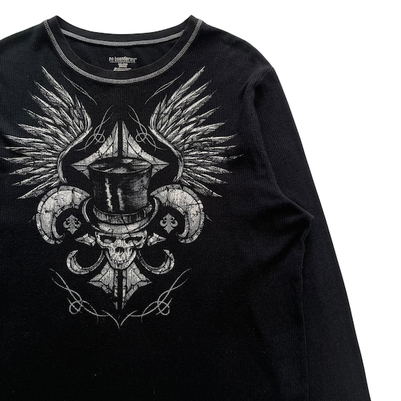 No Boundaries Skull Cross Wing Grunge Cyber Y2K Thermal Style Long