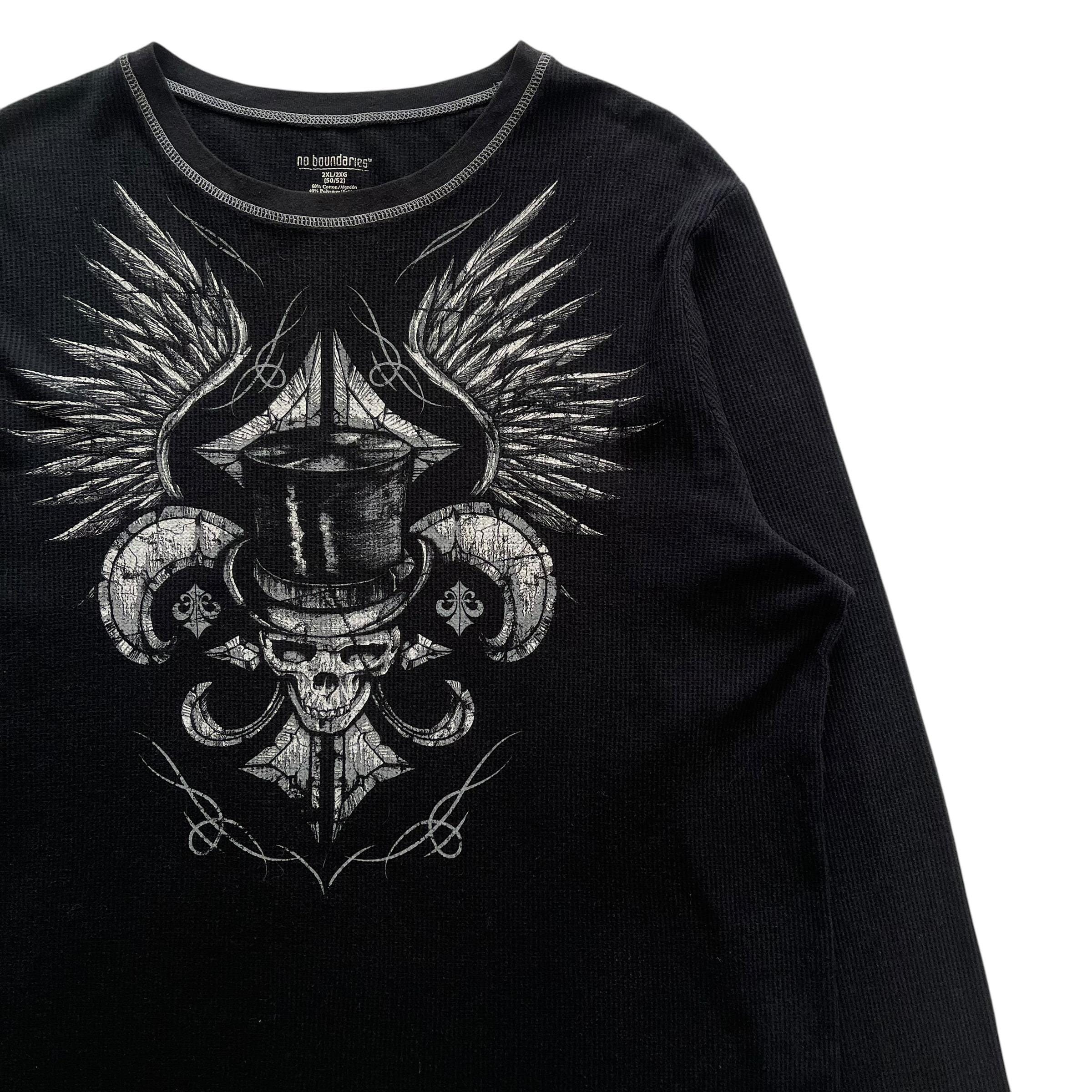No Boundaries Skull Cross Wing Grunge Cyber Y2K Thermal Style Long