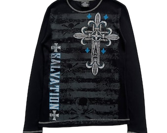 No Boundaries Skull Cross Wing Grunge Cyber Y2K Thermal Style Long