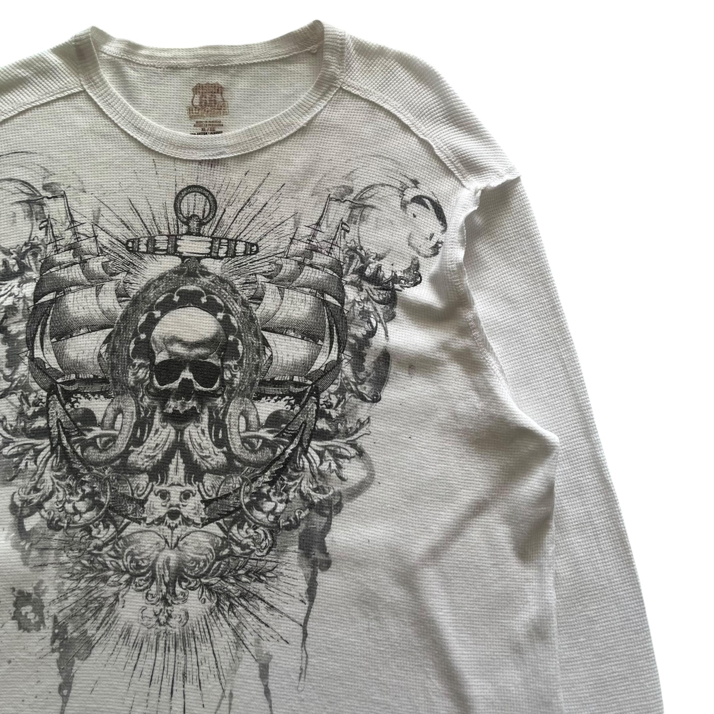 Route.66 Skull Grunge Cyber Y2K Thermal Style Long Sleeve - Size 